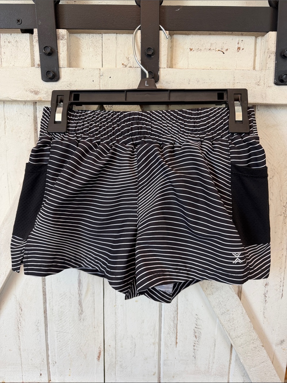 Cersion Black and White Striped Athletic Shorts